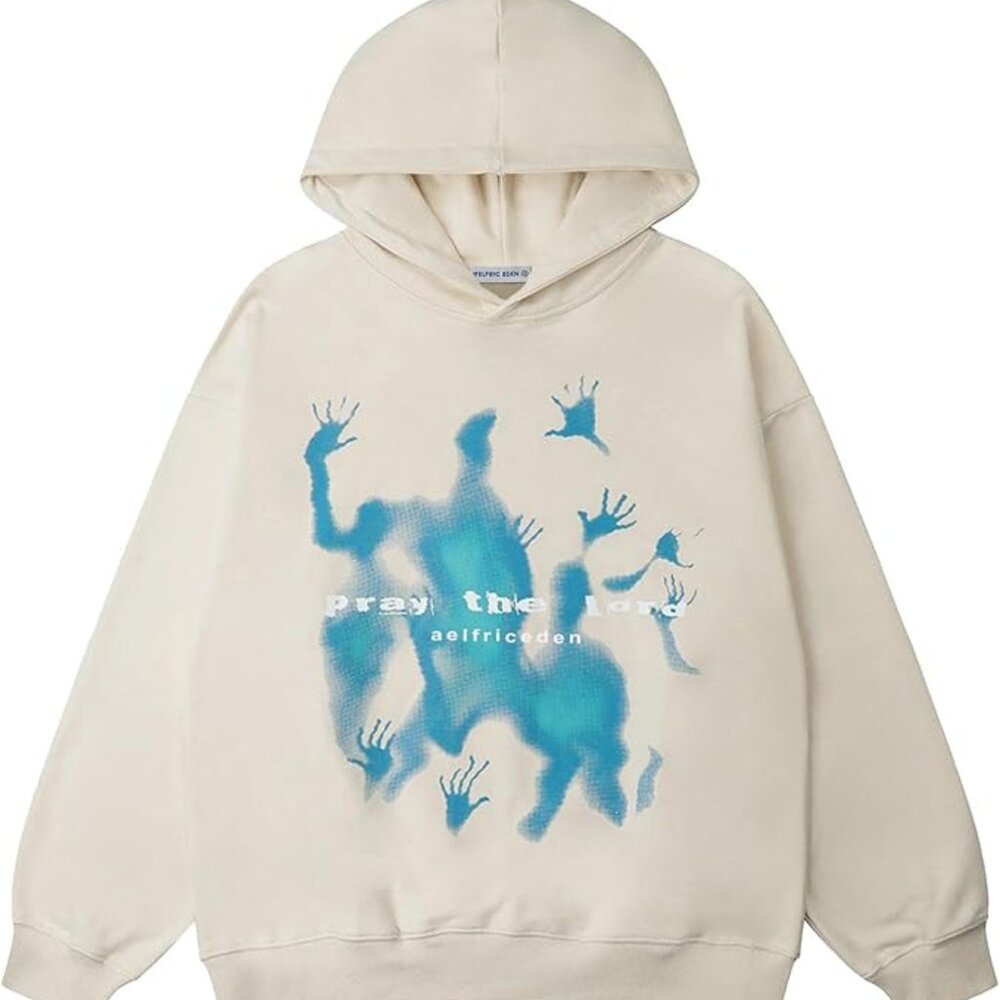 Aelfric Eden Cream Hoodie with Blue Graphic